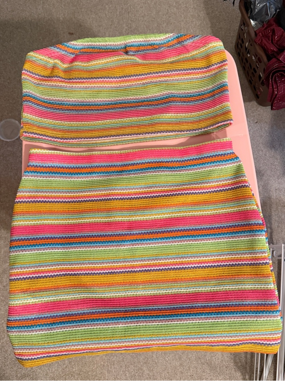 Striped Multicolor Crochet Tube Top and Mini Skirt - Women